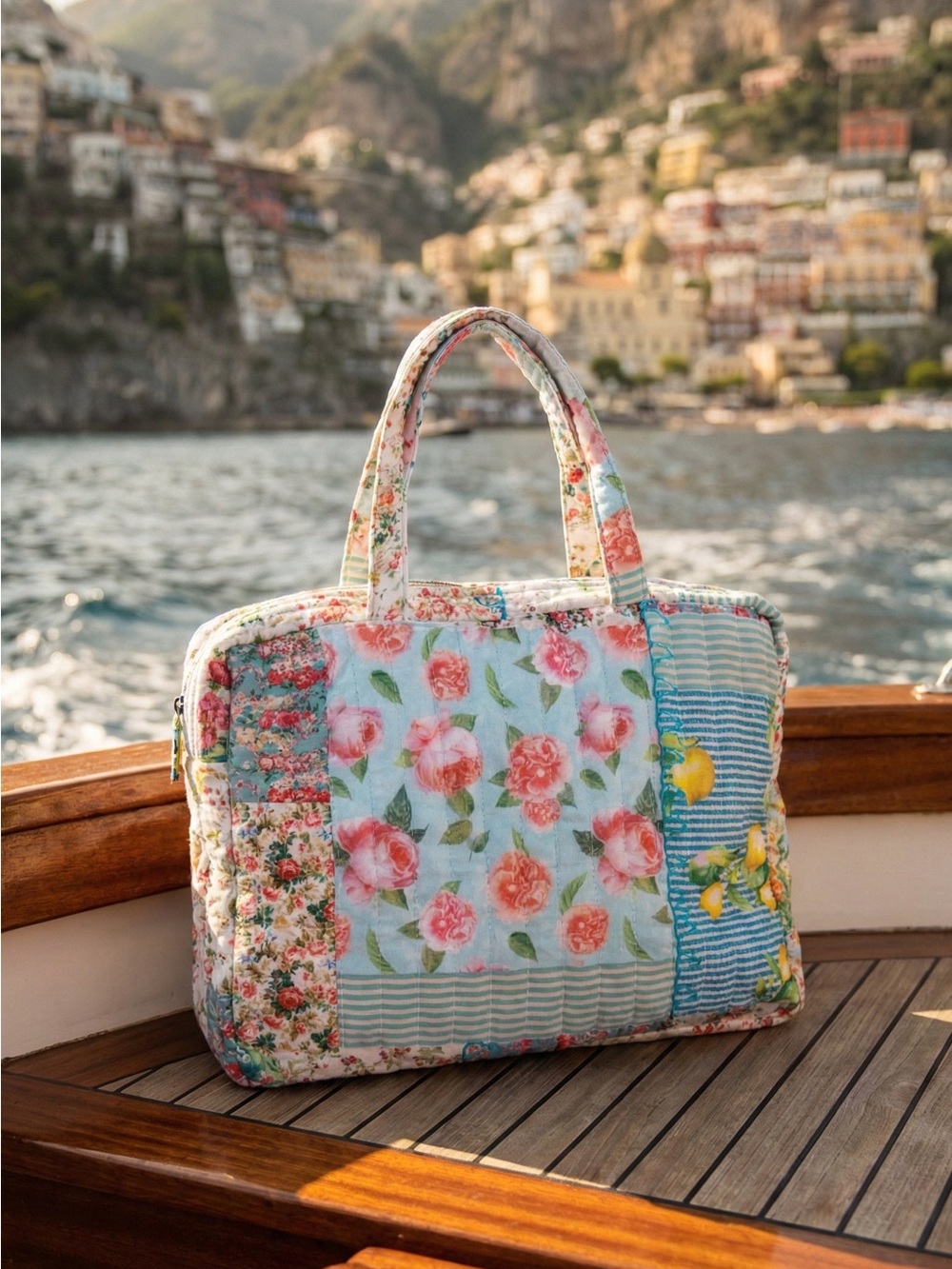 Antica Sartoria Quilted Floral Patchwork Tote Laptop Bag - Pink & Blue NWT